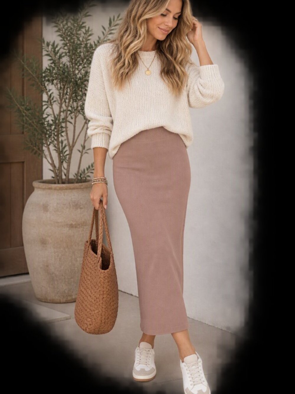 Wilfred Free Tan Maxi fitted fleece Skirt extra small Maritza elevated basic